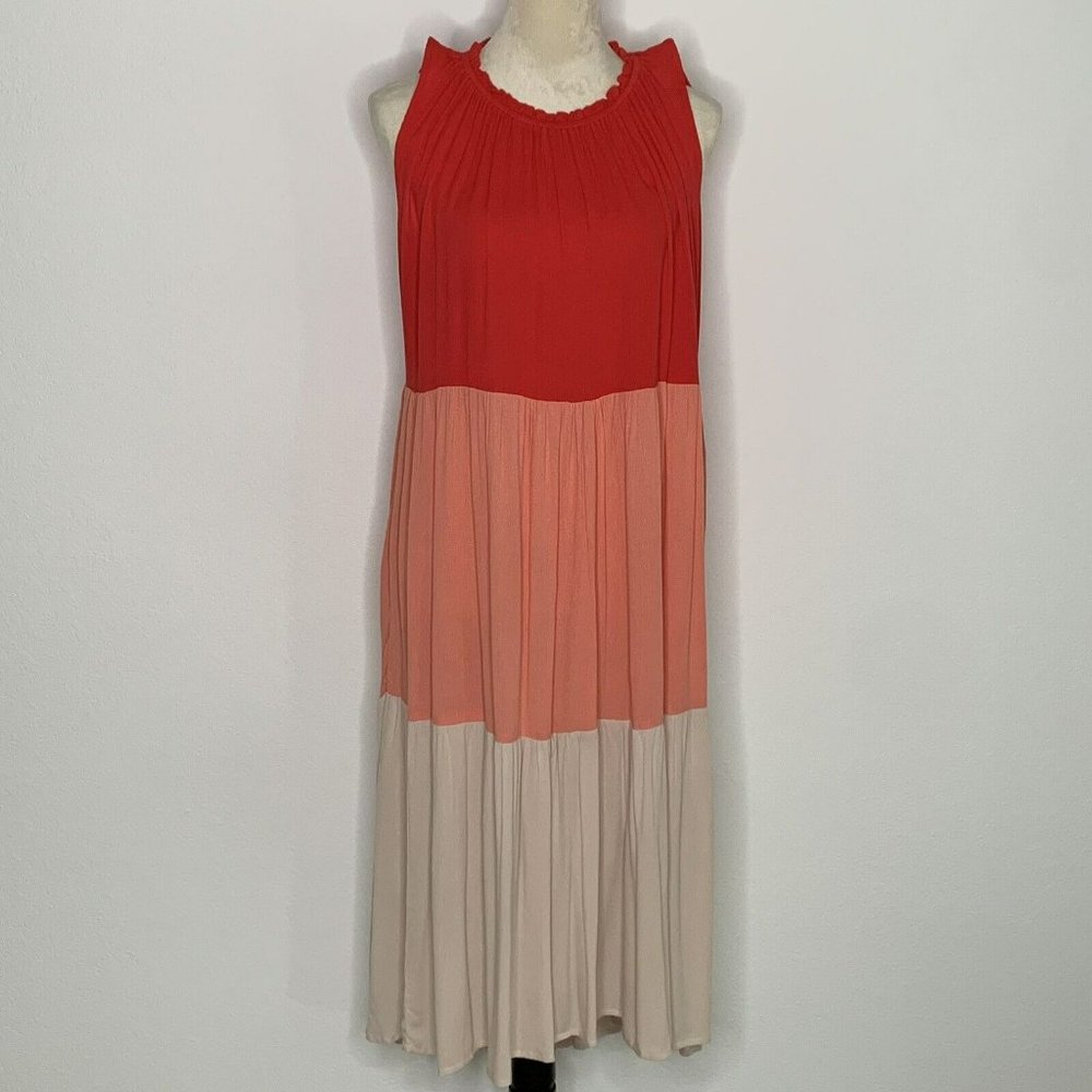Label of Love Women's Size S/M Pink/Peach Cream Gauze Tiered Sleeveless Dress